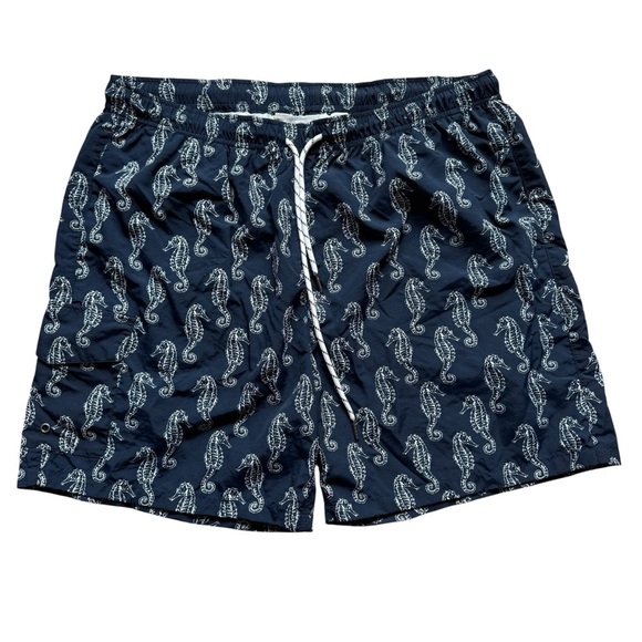 RAINFOREST Men's 6” Tropical Seahorse Print Swim Shorts Navy & White XL Summer - Picture 1 of 7
